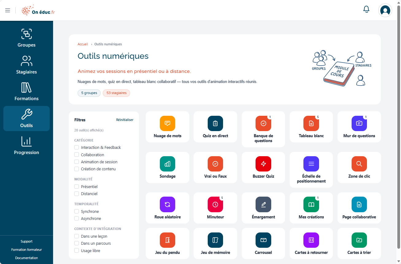 Bibliothèque d'outils numériques d'animation de séance