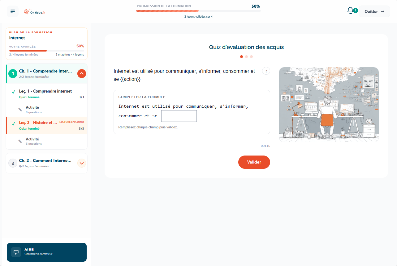 Quiz d'évaluation des acquis côté apprenant